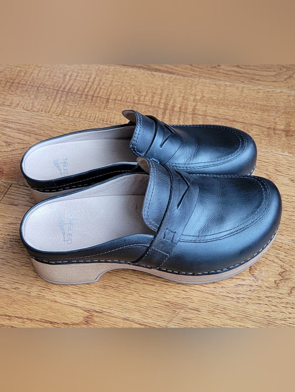 Dansko Bel Oiled Mule Womens 37 6.5 7 Black Leather Slip On Pull Up Penny Loafer